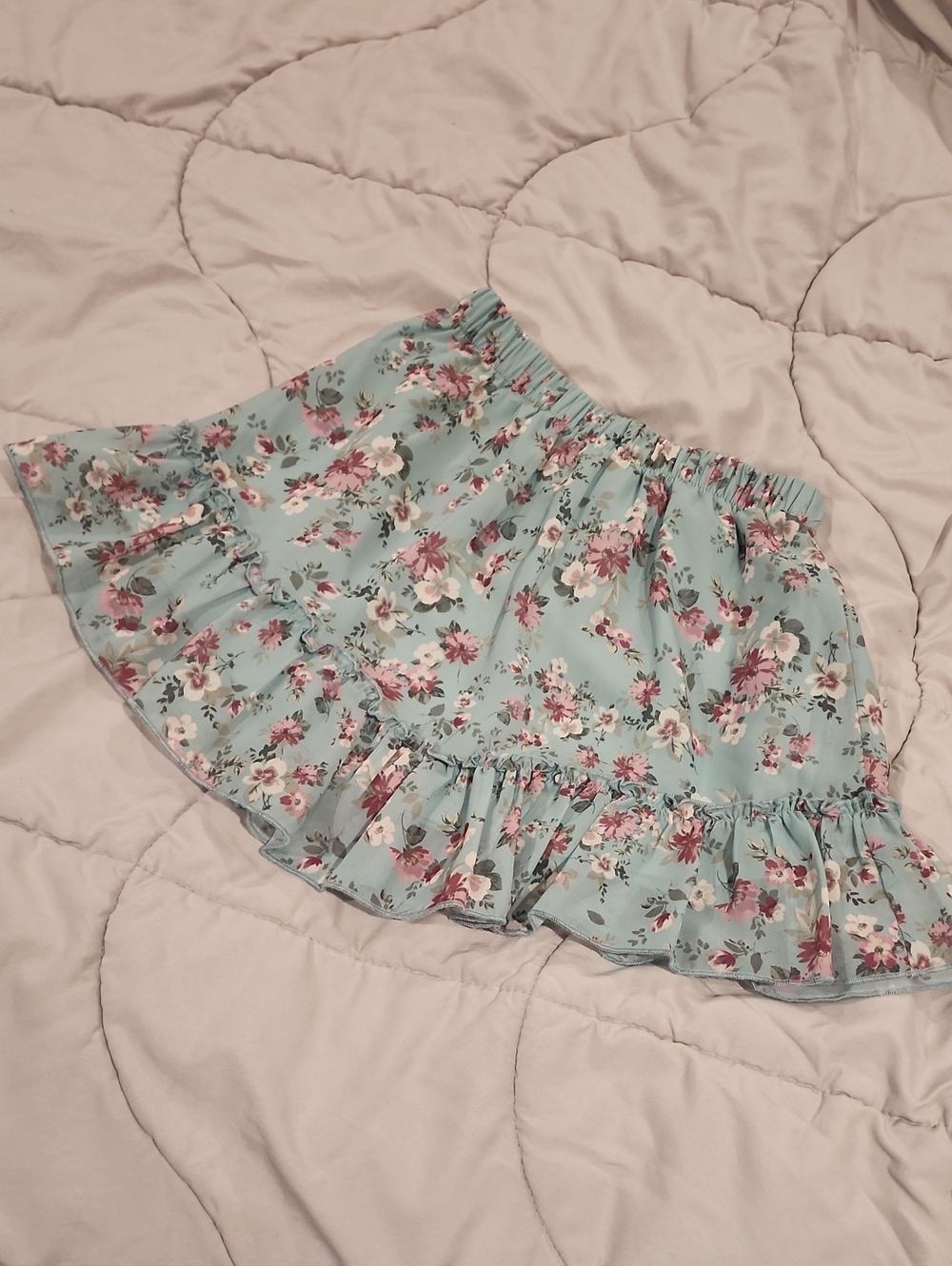 Girls' Floral Ruffle Mini Skirt in Mint